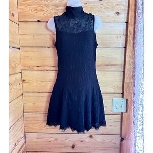 Vintage Lace Drop Waist Dress Sz Medium Black Good‎ Mock Neck Party Dress Goth